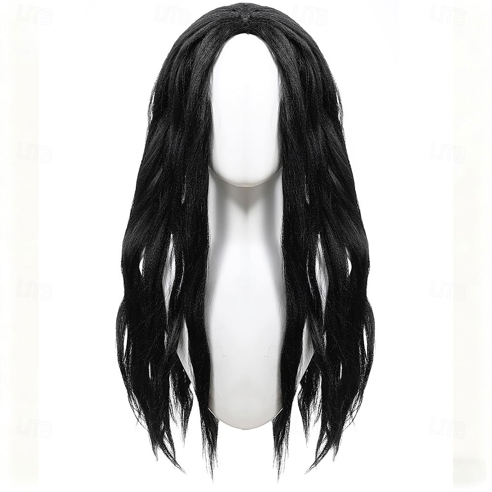 Lange zwarte pruik voor mannen met zwart krullend haar voor een hippiefeest. 2026 - $32.99 –P5