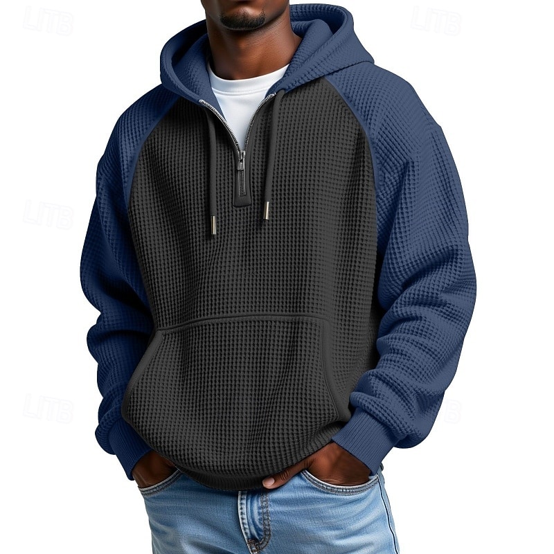 Voor heren Trui met capuchon Wafel Hoodies Stoppen Hoodie met kwartrits Zwart Leger Groen Rood Marineblauw Bruin Capuchon Kleurenblok Lapwerk Zak Casual Dagelijks Sport & Outdoor Streetwear 2026 - $36.99 –P11