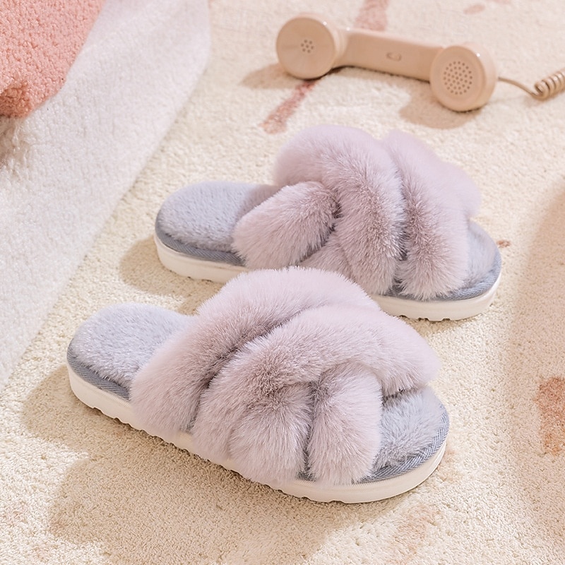 bomullstøfler for kvinner europeisk stil åpen tå plysj innendørs hjem myke pelskledde tøfler dopamindesign 2026 - $17.99 –P11