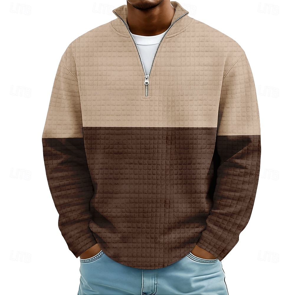 Męskie Kolorowy blok Prążki Bluzy Moda Codzienny Klasyczny Kołnierz stawiany Quarter Zip Dom Na zewnątrz Biuro Praca Niebieski Jasnofioletowy Brązowy Zielony Szary Zapiąć na zamek błyskawiczny Jesie 2026 - $32.99 –P4
