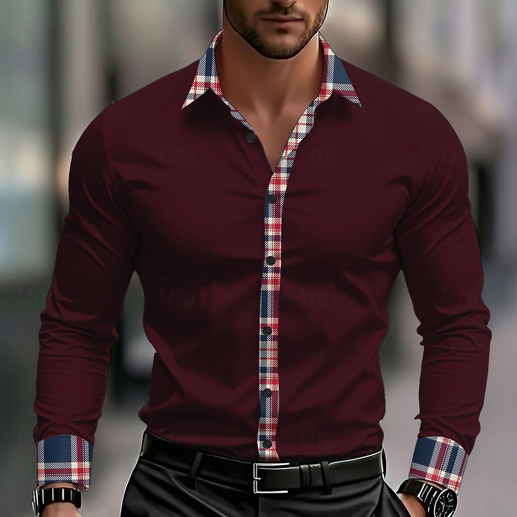 Miesten Geometrinen Ruudukko / Plaid Paita Button Up paita Rento kauluspaita Pitkähihainen Muoti rento ulko- Arkikäyttö Kevät Syksy Sänkyjen avaus 3D-tulostus kauluspaidat Musta Valkoinen Viini 2026 - $27.99 –P3