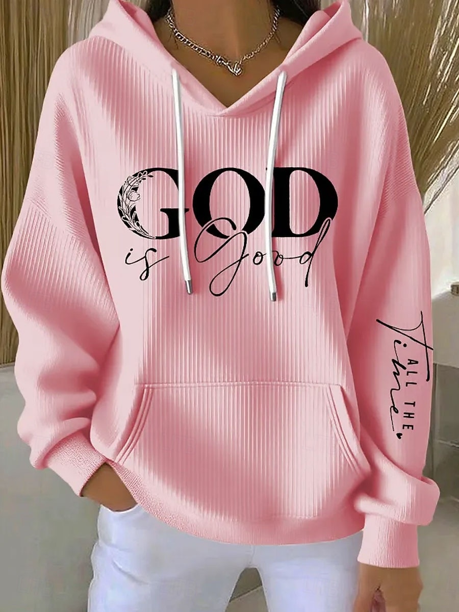 Damskie Bluza z kapturem i bluzą Graficzny Litera Codzienny Długi rękaw Kaptur Zwykłe topy Codzienny Na co dzień Sport Niebieski Czarny Biały Rumiany róż Wiosna Jesień 2026 - $35.99 –P1