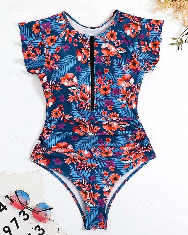 Γυναικεία Προστατευτικά Μαγιό Ολόσωμα κομμάτια Τροπικό Κουμπώσου Φαρδύ μανίκι Προστασία UV Υψηλή Ελαστικότητα Κοντομάνικο Μαγιό Σέρφινγκ Καταδύσεις Ψαροντούφεκο Καλοκαίρι 2026 - $18.99 –P9