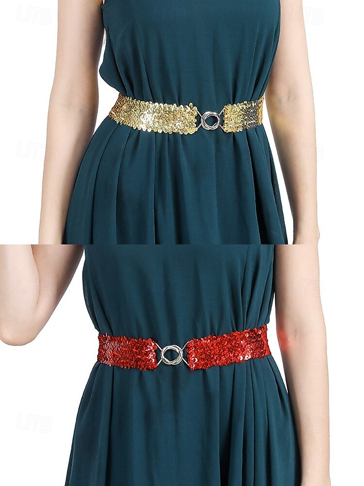 Cinto feminino de lantejoulas, em poliéster elástico, disponível em várias cores, perfeito para o Dia de São Patrício, carnaval e uso diário. de 2026 por $11.99 –P10