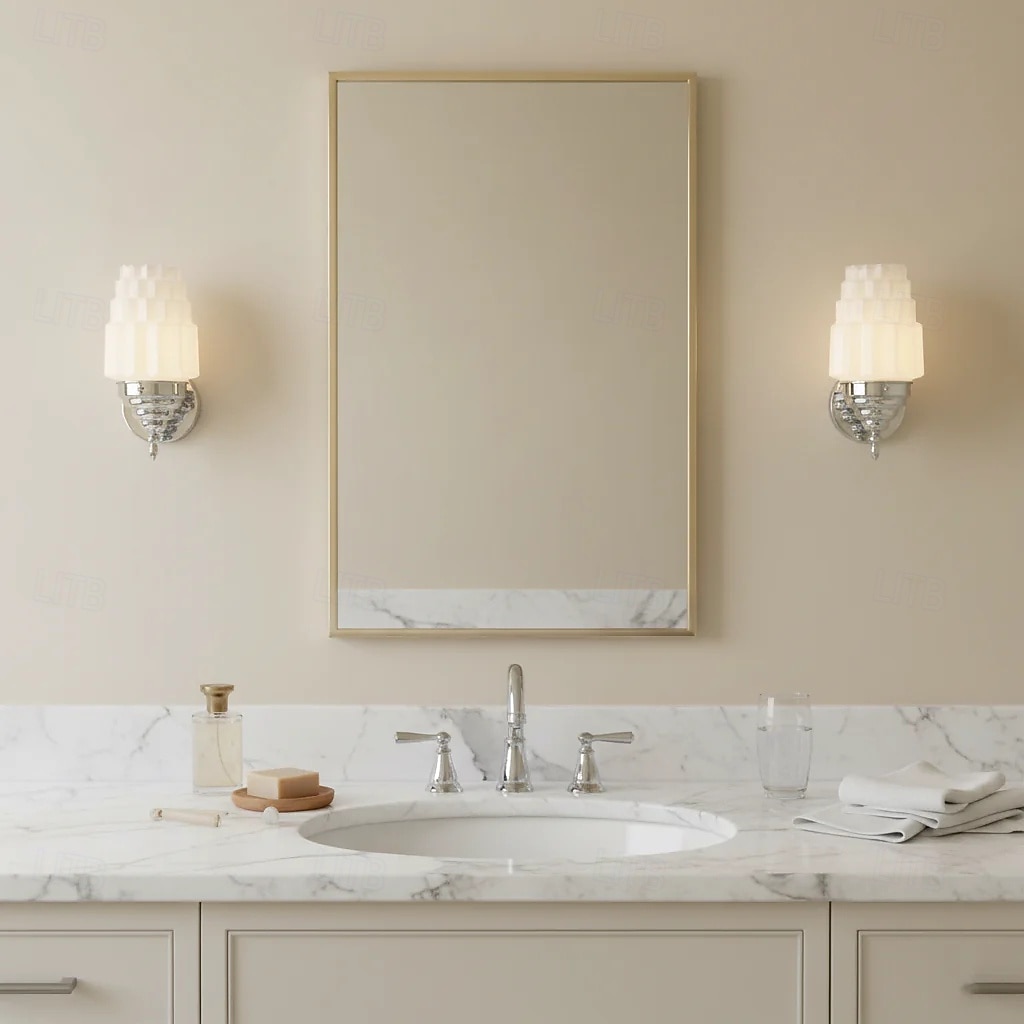 2026年 ウォールランプ バウハウス クローム ウォールスコンス モダン クリーム ウォールランプ クリエイティブ マイク型 ホームデコレーション 照明器具 厚いミルクホワイトガラスシェード付き  コレクション – $165.99 –P9