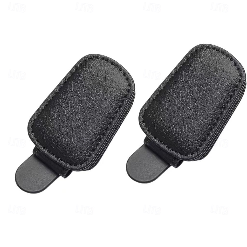 2 st magnetiska solskyddsglasögonhållare i PU-läder med kortplats - enhandsmanövrering, lämplig för förarsidans interiörtillbehör, grå &svart enkelt snäppfäste med ett klick 2026 - $15.99 –P9