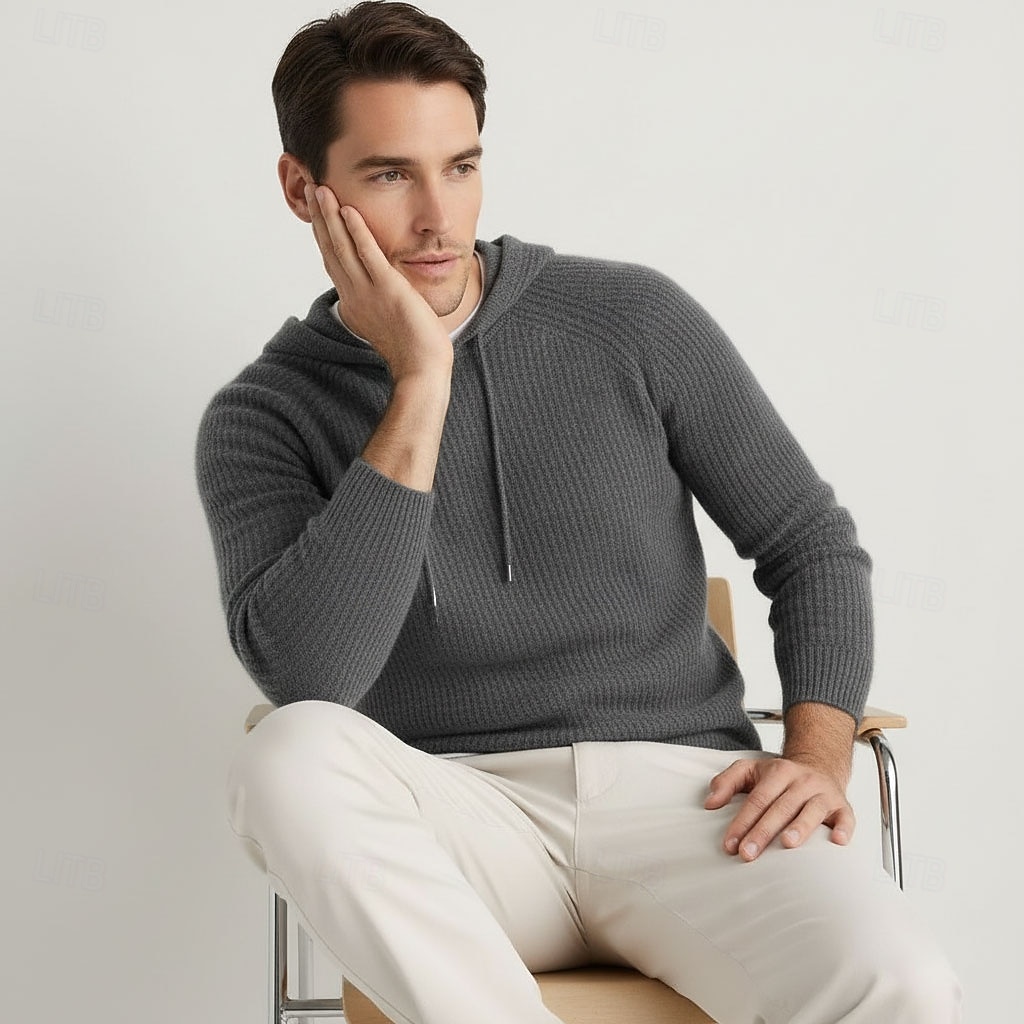 мужской свитер из чистой шерсти премиум-класса, кашемир, классический трикотажный свитер с капюшоном и завязками, мягкий, теплый, дышащий 2026 - $152.99 –P2