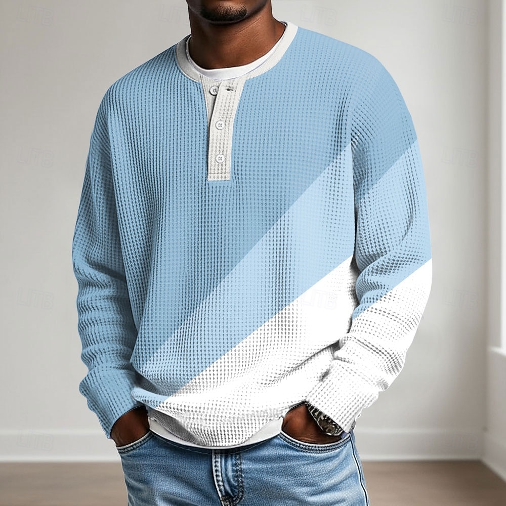 Herre Geometrisk Vaffel T-skjorte Henly-skjorte Langermet Elegant Avslappet Vår Lysegrønn Lyseblå Lilla Kakifarget Henley Henley T-skjorte 2026 - $25.99 –P1