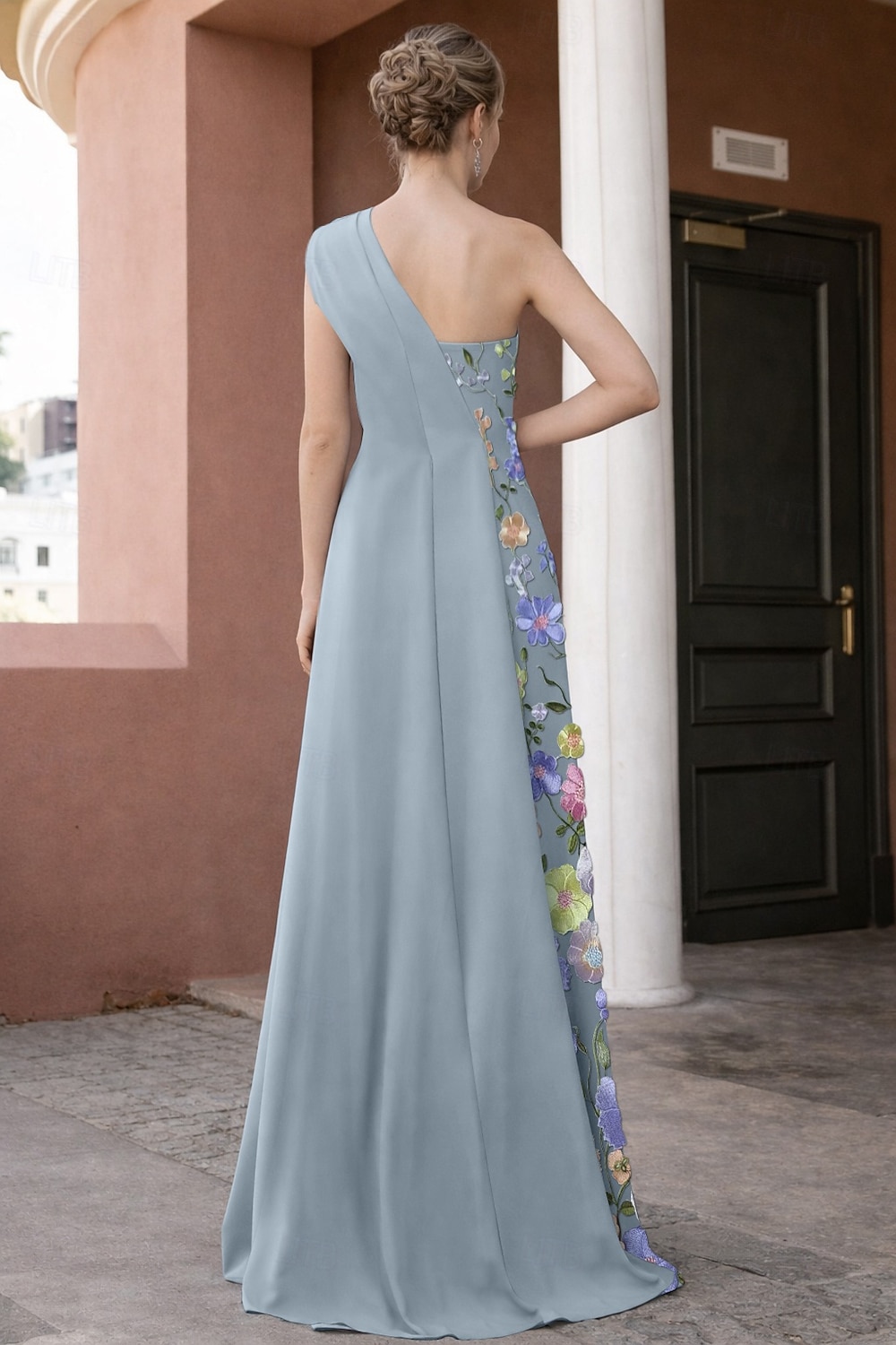 A-Line Sheath Column Floor Length Evening Gown Ball Gown Formal Dress Elegant Vintage Floral Sleeveless One Shoulder Wedding Formal Pocket Lace Stretch Fabric with Glitter Ruffles Embroidery 2026 - $195.99 –P2