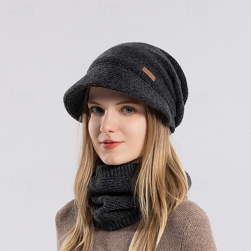 Ensemble bonnet et cache-cou en maille pour femme, bonnet thermique doublé polaire avec visière et protection des oreilles, ensemble bonnet et écharpe chauds en maille pour les voyages de ski et de 2026 ? $21.99 –P10