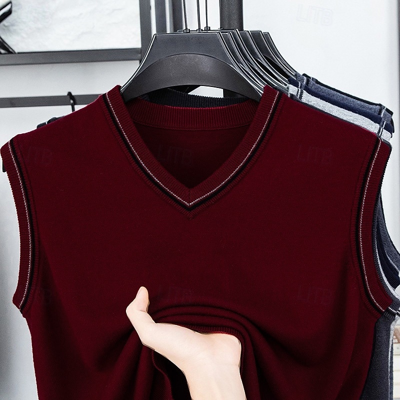 Herren Pullunder Kleid Pullover Pullover Weste Strickpullover Gerippt Stricken Normale Oberteile Gestrickt Einfach V Ausschnitt Mode Lässig Urlaub Alltagskleidung Bekleidung Herbst Winter Schwarz Rote 2026 - $25.99 –P7