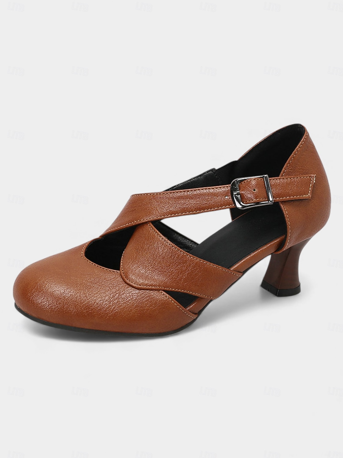 Damesko i burgunderfarget skinn fra 1950-tallet – elegante Mary Jane-hæler med justerbar spenne for formelle arrangementer, fester og hverdagsbruk 2026 - $54.99 –P10
