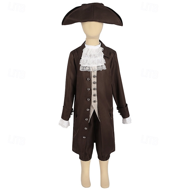 250. výročí USA Rokoko Barroco Úbory Dlouhé rukávy George Washington Koloniální Revoluční válka Maškarní kostým Chlapecké Karneval Den nezávislosti 4. července Dětské Kabát Kalhoty Límeček 2026 - $65.99 –P3