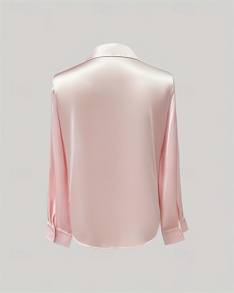 Damen Hemd Elegant Satin-Top Sommeroberteile Gerafft Patchwork Knöpfe Einfach Elegant Vintage Niedlich Langarm Hemdkragen Normale Oberteile Täglich Arbeit Ferien Rosa Sommer Frühling 2026 - $26.99 –P2