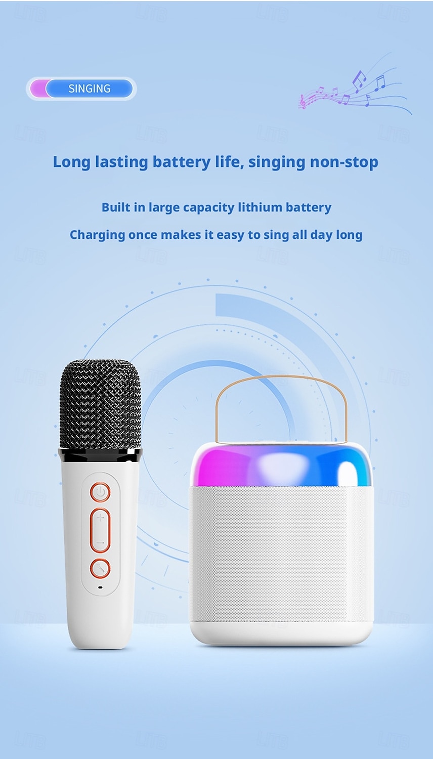 Karaoke Machine with Two Microphones An Ambient Light A 1200mAh Lithium Battery 1-10W Output Power and A Battery Life of Approximately 8-10 Hours A Portable Speaker Valentine's Day Gift 2026 - $35.99 –P10