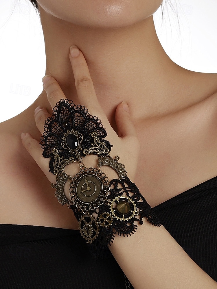 Damenschuhe Mardi Gras Steampunk viktorianische Spitzen-Handschuhe ohne Finger - Legierungs-Uhren- und Zahnräder-Zubehör für Karneval  Halloween-Kostüm 2026 - $14.99 –P7