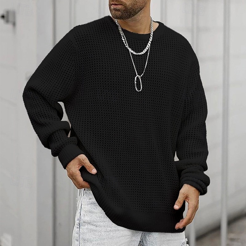 Men's Sweater Pullover Sweater Jumper Ribbed Knit Regular Tops Knitted Slim Fit Plain Crew Neck Knitwear Contemporary Casual Daily Wear Clothing Apparel All Seasons Black White M L XL 2026 - $26.99 –P4
