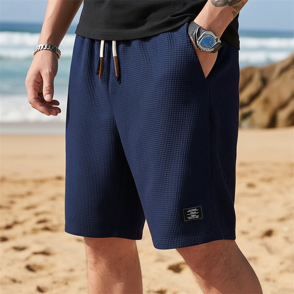 Per uomo Pantaloncini Waffle Pantaloncini Estivi Shorts da Spiaggia Pantaloncini casual Pantaloncini strutturati Coulisse Elastico in vita Tinta unica Comodità Lunghezza al ginocchio Quotidiano del 2026 a $18.99 –P13
