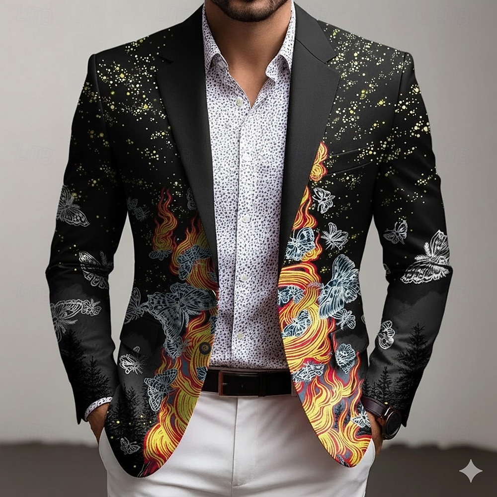 Per uomo Farfalla Giacca blazer Cappotto Confortevole Traspirante Artistico Casual Casuale Quotidiano Feste Tasca Stampa 3D Bottoni Tutte le stagioni Dentellato Manica Lunga Blu Nero Rosso del 2026 a $85.99 –P2