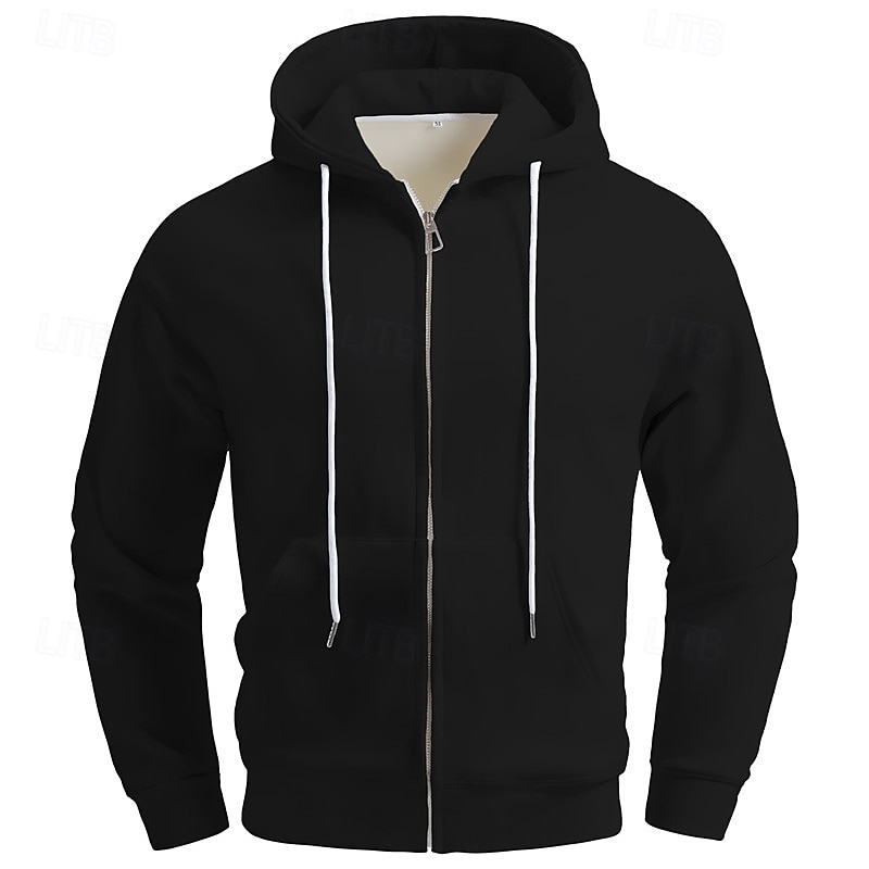 2026年 男性用 パーカー フルジップパーカー パーカーをジップアップ ブラック ネービーブルー ライト ダックグレー グレー フード付き 平織り ポケット 日常 スポーツ 週末 ストリートファッション デザイナー カジュアル 秋 冬 衣類 パーカー トレーナー  コレクション – $30.99 –P2