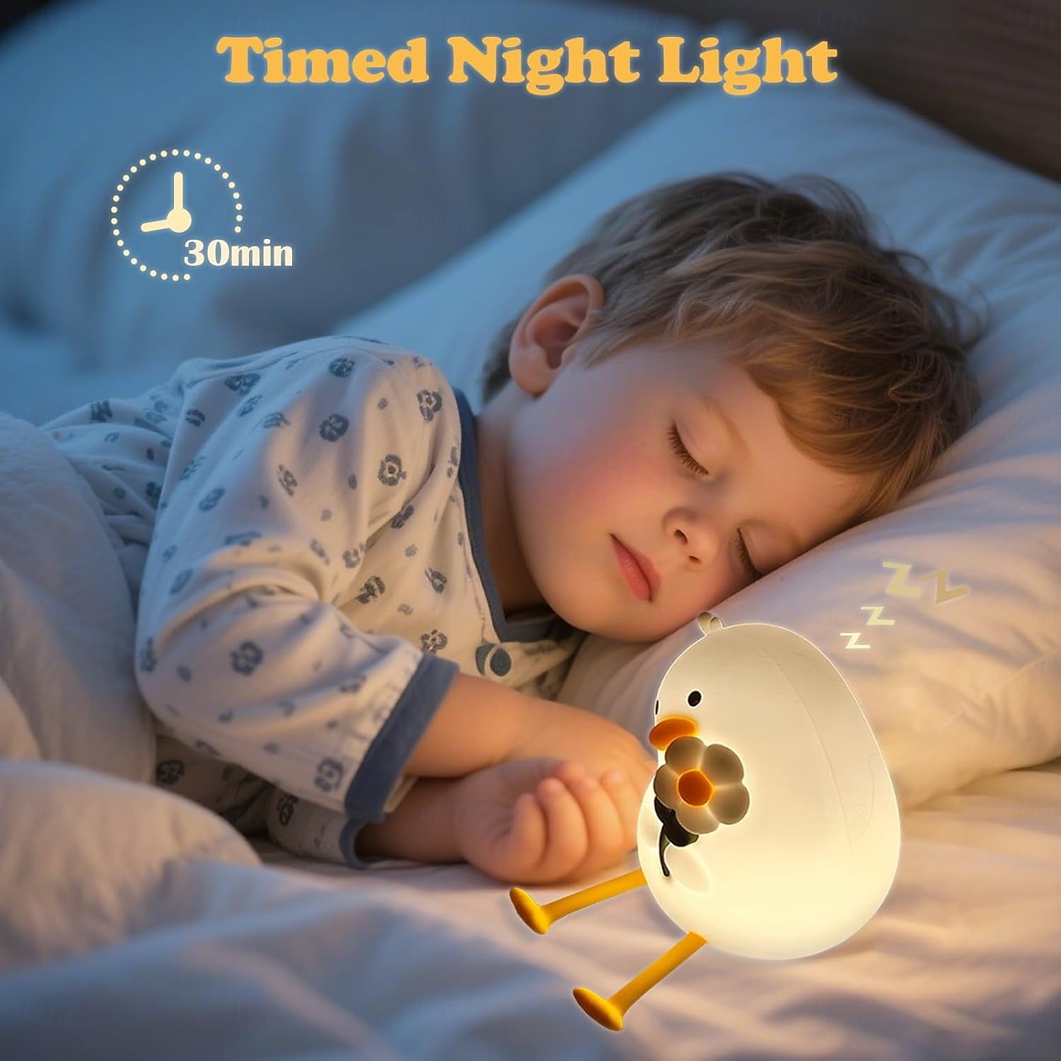 Мягкий силиконовый светильник-утка с цветком-уткой, зарядка через USB, ночник с таймером для спальни, изголовье кровати, атмосферный светильник, подставка для телефона, подарок на Рождество, Новый 2026 - $16.99 –P3