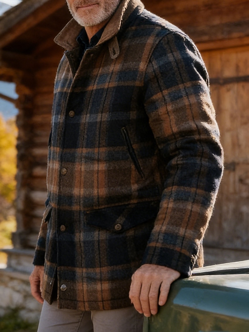 Hombre Abrigo de invierno Chaqueta de lana Chaqueta casual Casual Diario Mantiene abrigado Bolsillo Otoño Invierno Plaid Ropa de calle Diario Cuello Vuelto Regular Marrón Chaquetas 2026 - $53.99 –P1