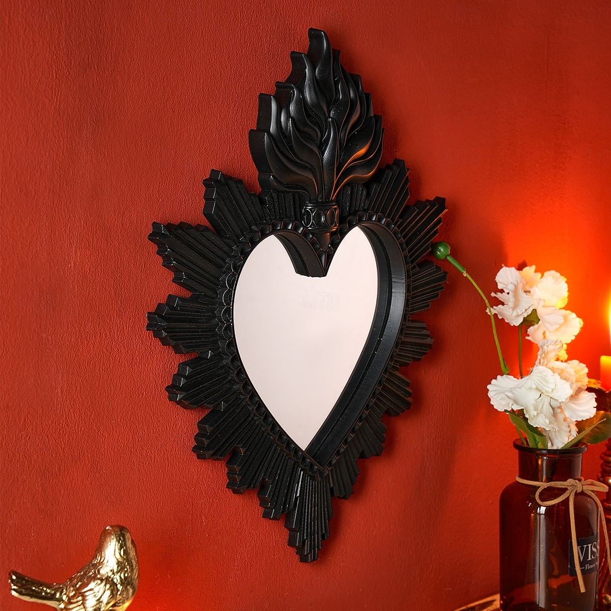 Wanddekor-Spiegel mit flammendem Herzmotiv, handgefertigter Hängeschmuck in Form eines flammenden Herzens, Wandkunst im europäischen Stil für Wohnzimmer, Schlafzimmer, Arbeitszimmer, religiöse 2026 - $33.99 –P7