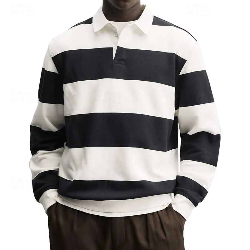 Men's Polo Shirts Golf Shirt Casual Street Lapel Long Sleeve Basic Modern Horizontal Stripes Buttons Spring Fall Regular Fit Blue Grey White Red Navy Blue Purple Polo Shirts 2026 - $24.99 –P3