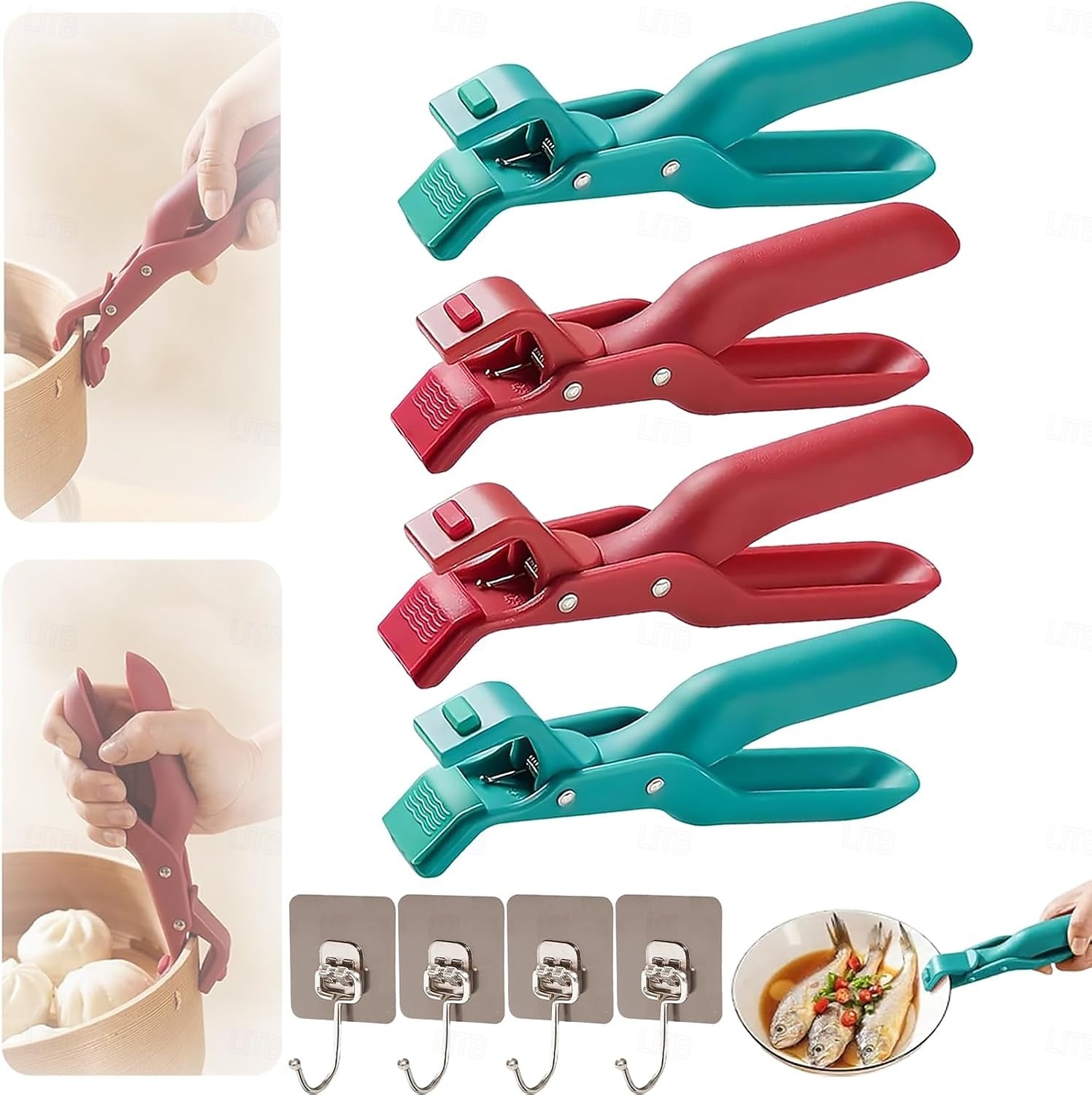 4-pakning gripetang for varmeplater med kroker, multifunksjonell skåldingsbestandig bolleholderklips for kjøkken silikon sklisikker skåldingsbestandig tallerkengriper, bolleklips varm tallerkengriper 2026 - $15.99 –P1