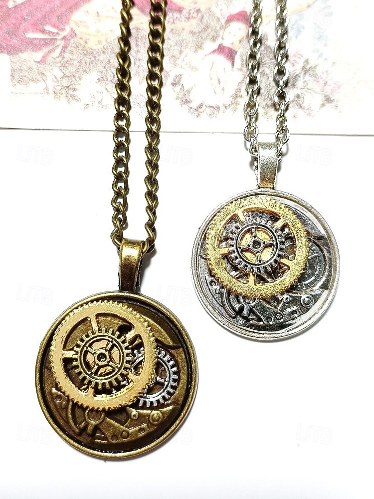Männern Steampunk Zahnrad Anhänger Halskette - Legierungs-Metallkostümschmuck in Gold- und Silber-Tönen - perfekt für Karneval Maskerade und Halloween 2026 - $9.99 –P5