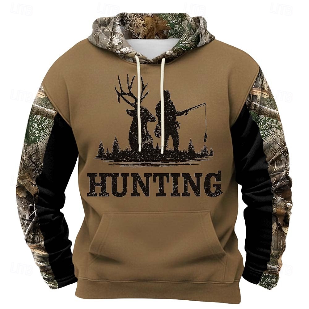 Men's Deer Hoodie Sweatshirt Fashion Classic Crew Neck Outdoor Hunting Black Brown Brown 2 Brown 3 Drawstring Fall Winter Designer S M L XL XXL XXXL 2026 - $30.99 –P2