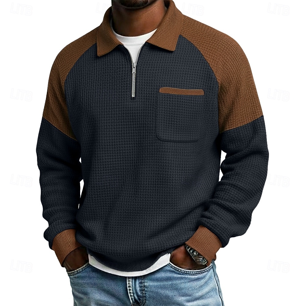 Pánské Vaflové tričko Polo na zip Dlouhý rukáv Polo límec Svetr Čtvrtletní zip Podzim Podzim zima Pevná barva Barevné bloky Tradiční a retro Na běžné nošení Slátanina Barevné bloky Ležérní Dom 2026 - $24.99 –P5