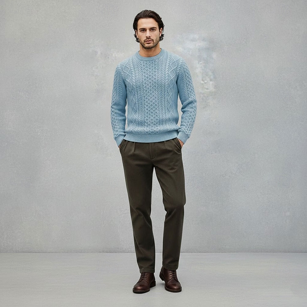 Suéter irlandés para hombre, suéter de punto, suéter de punto con cable acanalado, tops regulares, de punto, liso, cuello redondo, vintage, para mantener el calor, ropa de uso diario, ropa para salir, prendas de vestir, otoño e invierno 2026 - $44.99 –P2