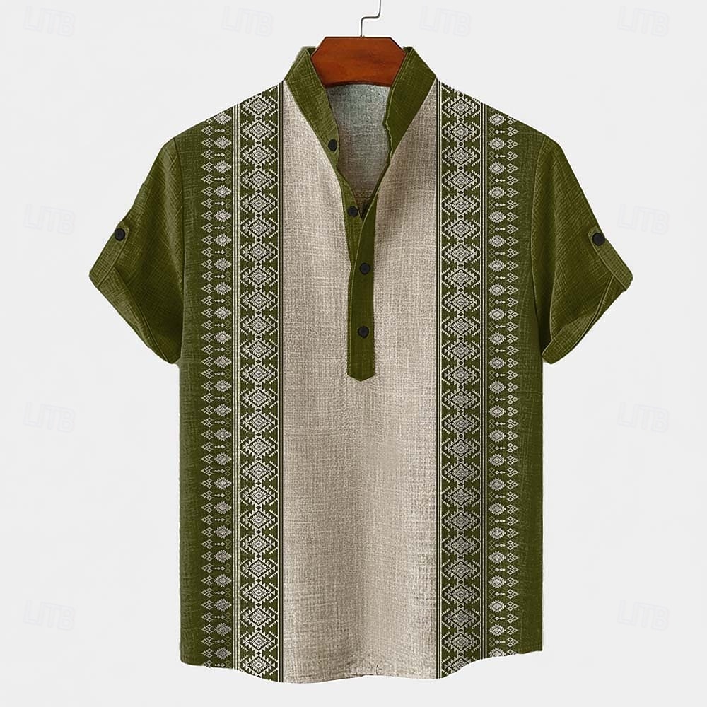 Per uomo Motivo Geometrico Tribale Etnico Camicia Camicia button-down Manica Corta Vintage Retrò Ferie Casual Quotidiano Estate Primavera Colletto Mao Colletto Henley Stampa 3D Camicia tipo lino Blu del 2026 a $25.99 –P3