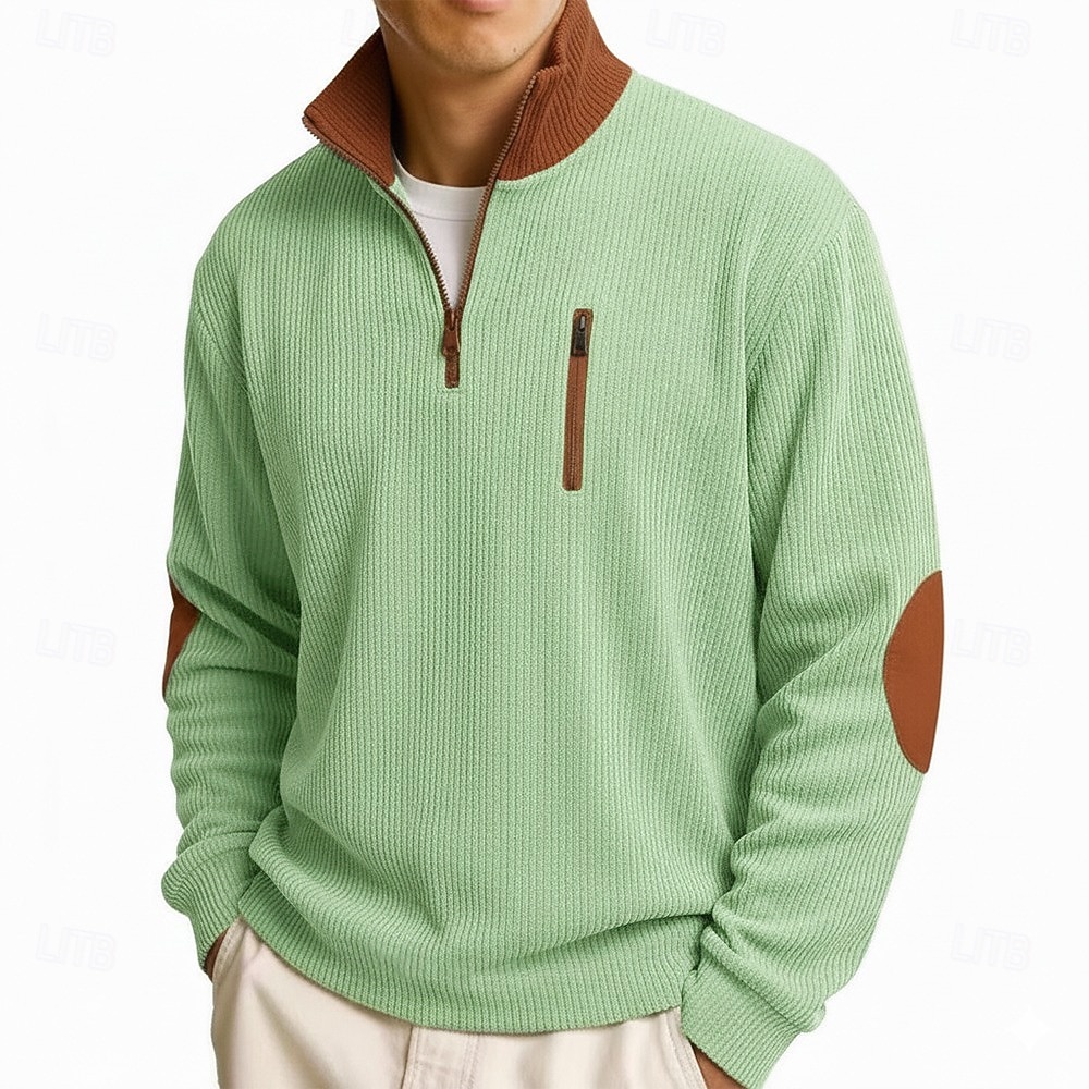 Bărbați Cămasă Corduroy Tee Top Tricou cu maneca lunga Cămăși bărbătești cu petice la coate Manșon Lung Fermoar Vară Toamnă Toamna iarna Bloc Culoare Zilnic Casual Stil de strada Fermoar 2026 - $25.99 –P4