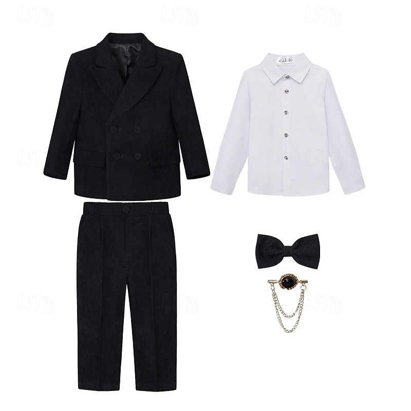 Traje de portador de anillos de 5 piezas, blazer para niños & pantalones  &camisas &Traje formal para niño, estilo casual, para exteriores, para fiestas, a la moda, básico, color liso, con bolsillos y 2026 - $63.99 –P13