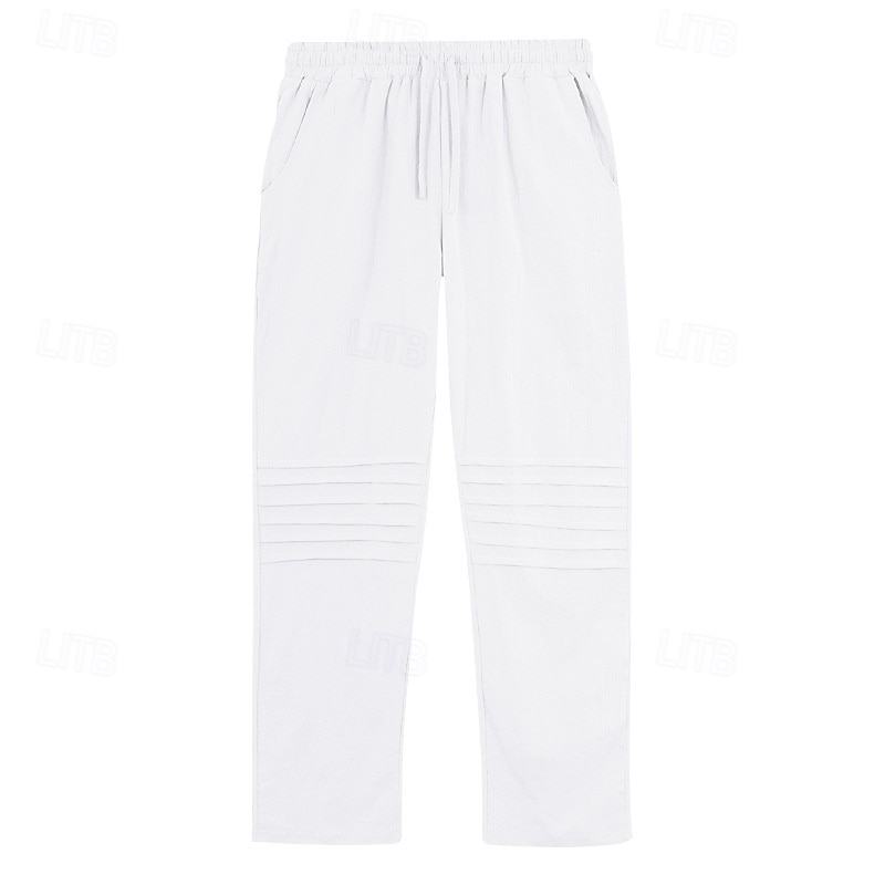 Men's Linen Pants Trousers Summer Pants Baggy Pants Beach Pants Drawstring Elastic Waist Solid Color Comfort Breathable Daily Outdoor Beach Vacation Fashion Light Khaki Black Inelastic 2026 - $24.99 –P6
