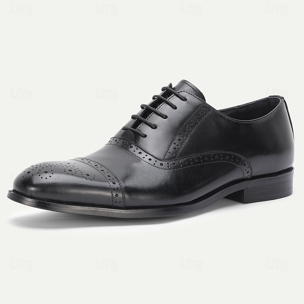 Men's Black Leather Oxford Shoes – Classic Lace-Up Design with Perforated Detailing, Ideal for Weddings, Business Meetings and Formal Occasions 2026 - $109.99 –P3