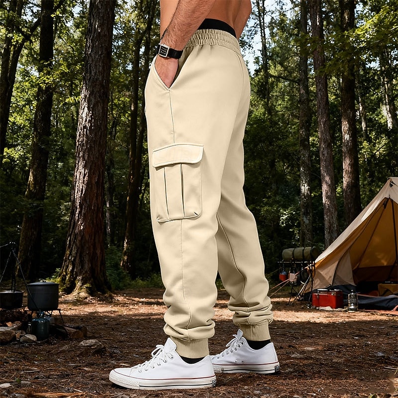 2026年 男性用 カーゴパンツ スウェットパンツ ズボン ストレートレッグスウェットパンツ ドローストリング ポケット 弾性ウエスト 平織り 履き心地よい ソフト カジュアル 日常 アウトドア 旅行度假风 ファッション ブルー ホワイト  コレクション – $25.99 –P16