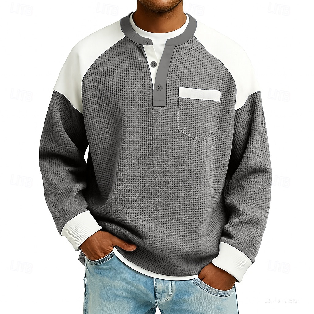 Bărbați Tricou Waffle Tricou Manșon Lung Henley Toamnă Toamna iarna Toate Sezoanele Culoare solidă Texturat Tradițional / Retro Casual Peteci Casual Casă În aer liber Albastru Deschis Negru Verde 2026 - $28.99 –P5