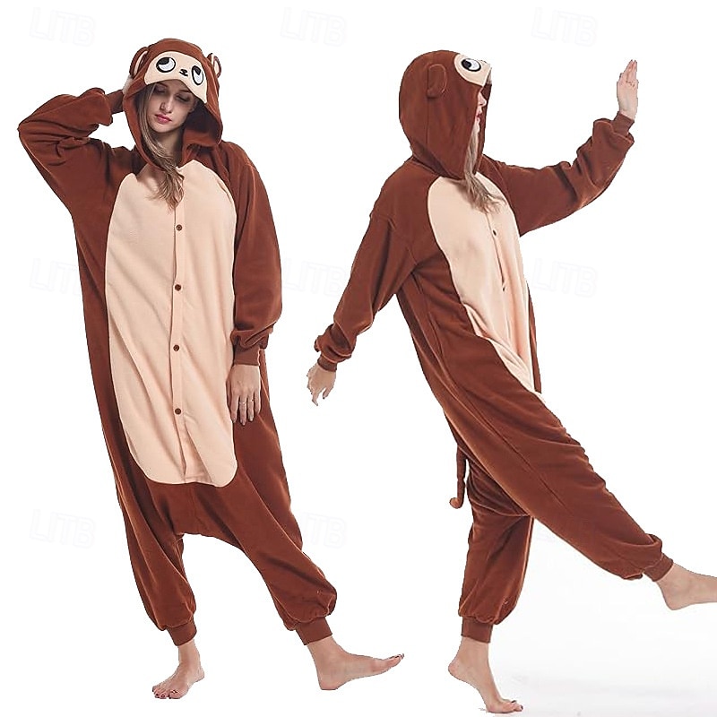 Kigurumi Pajamas Group Costume Onesie Costume Animal Monkey Warm Comfy Hooded Fleece Adults' Men's Women's Unisex Halloween Carnival Party Performance Homewear Dress Up 2026 - $44.99 –P1