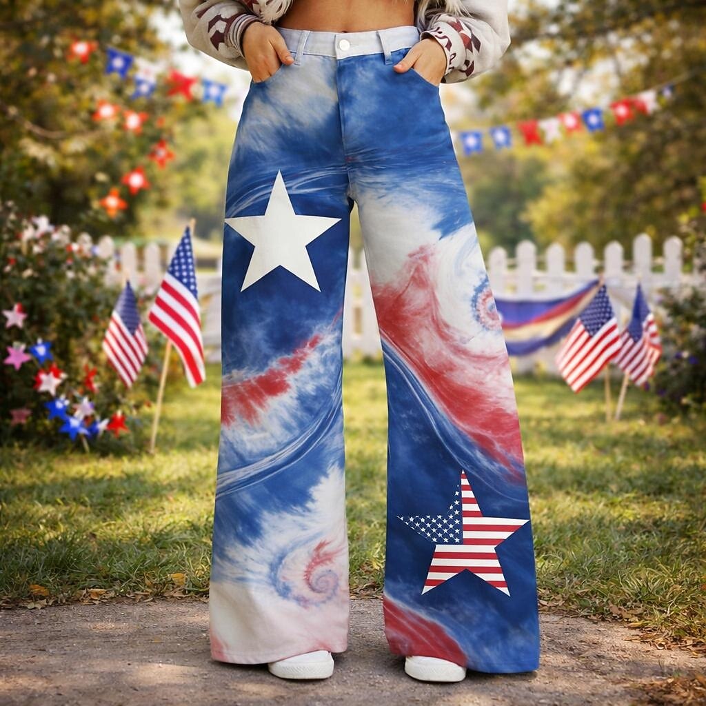 250th Anniversary USA Retro Vintage 1970s Pants Wide Legged Pants Hippie Disco High Waist Fancy Dress Women's Masquerade 4th of July Independence Day Adults' Pants 2026 - $32.99 –P1