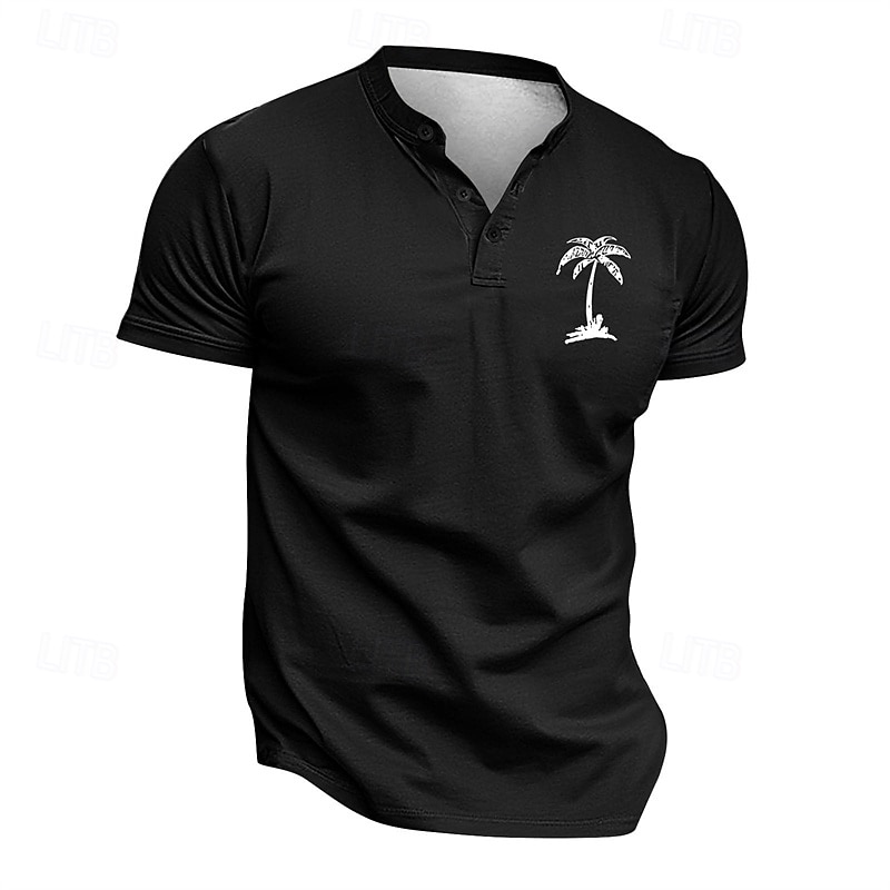 Hombre Camiseta Henley Shirt Tee Camisa manga corta Manga Corta Henley Verano Primavera Palmera Moda Ropa de calle Casual Botones Estampado Diario Vacaciones Deporte Negro Verde Claro Blanco Camiseta 2026 - $20.99 –P7