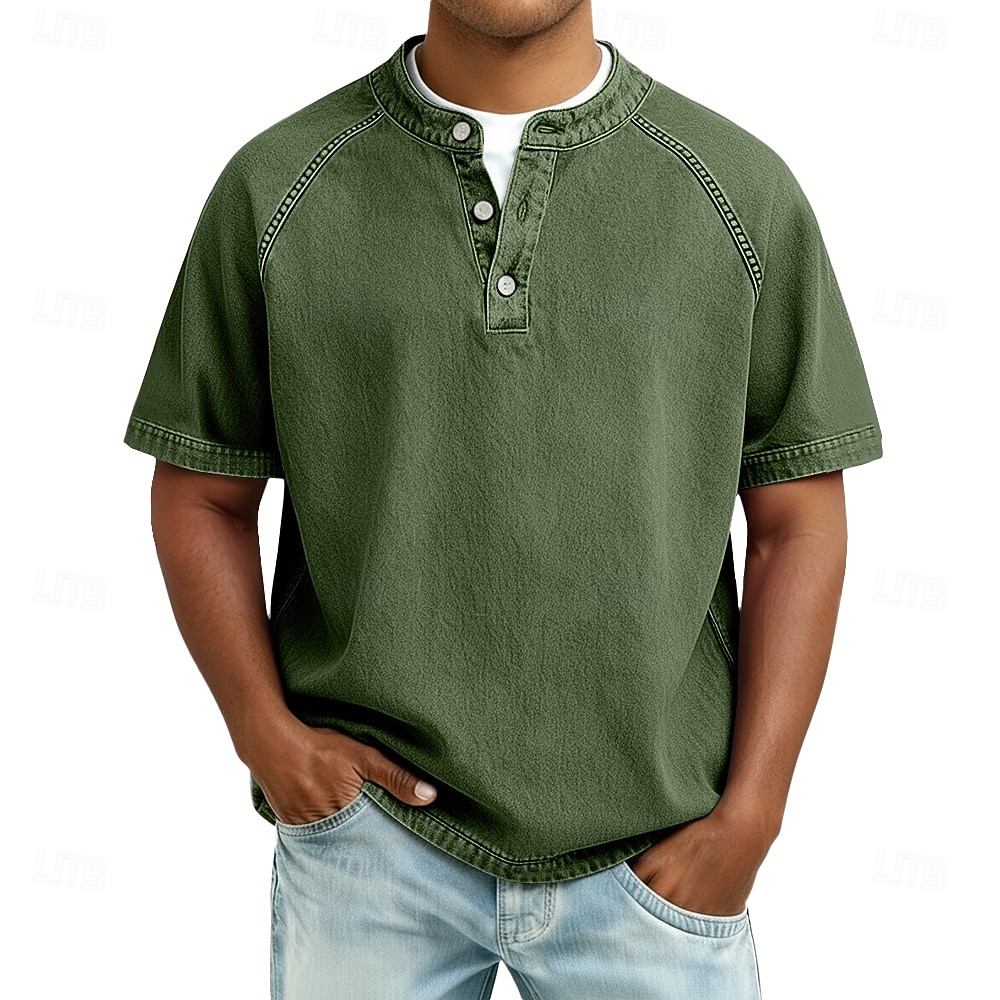 Ανδρικά Μπλουζάκι Πουκάμισο Henley Πουκάμισο 100% Cotton Acid Wash Μπλουζάκι μπλουζάκι Κοντομάνικο Σκέτο Βίντατζ Κομψό στυλ street Καθημερινό Πλυμένο Μανίκια Ρεγκλάν Όρθιος Γιακάς Χένλι Causal 2026 - $31.99 –P10