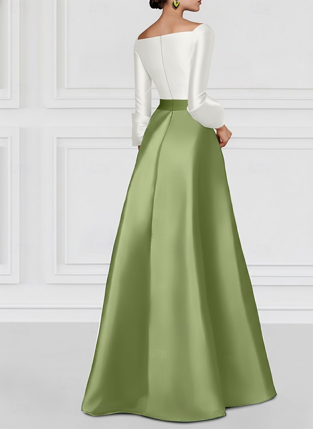 A-Linie Na zem Korálkový výšivkový Formální šaty Šaty pro matku nevěsty Večerní šaty Formální šaty Elegantní Třpyt Hedvábný povrch Dlouhý rukáv Do V Svatební Formální Peleríny Satén Flitry s Třpytky 2026 - $208.99 –P3