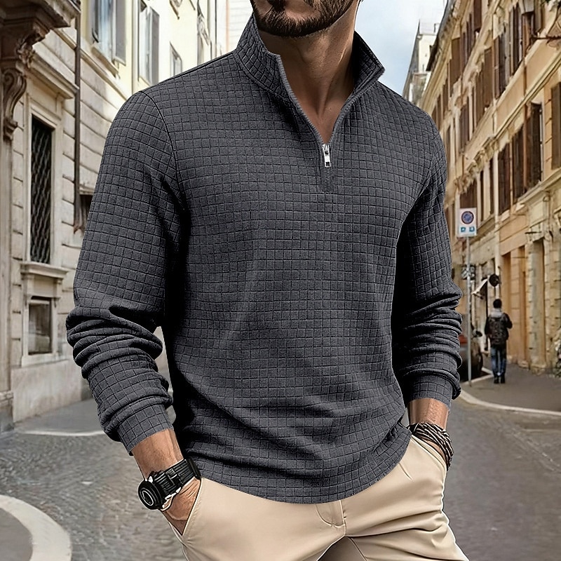 Per uomo Magliette Polo a Nido d'Ape Polo Vacanza Streetwear Zip a un quarto Manica Lunga Moda Essenziale Tinta unica Jacquard Primavera Autunno Vestibilità regolare Nero Bianco Vino Verde militare del 2026 a $22.99 –P22