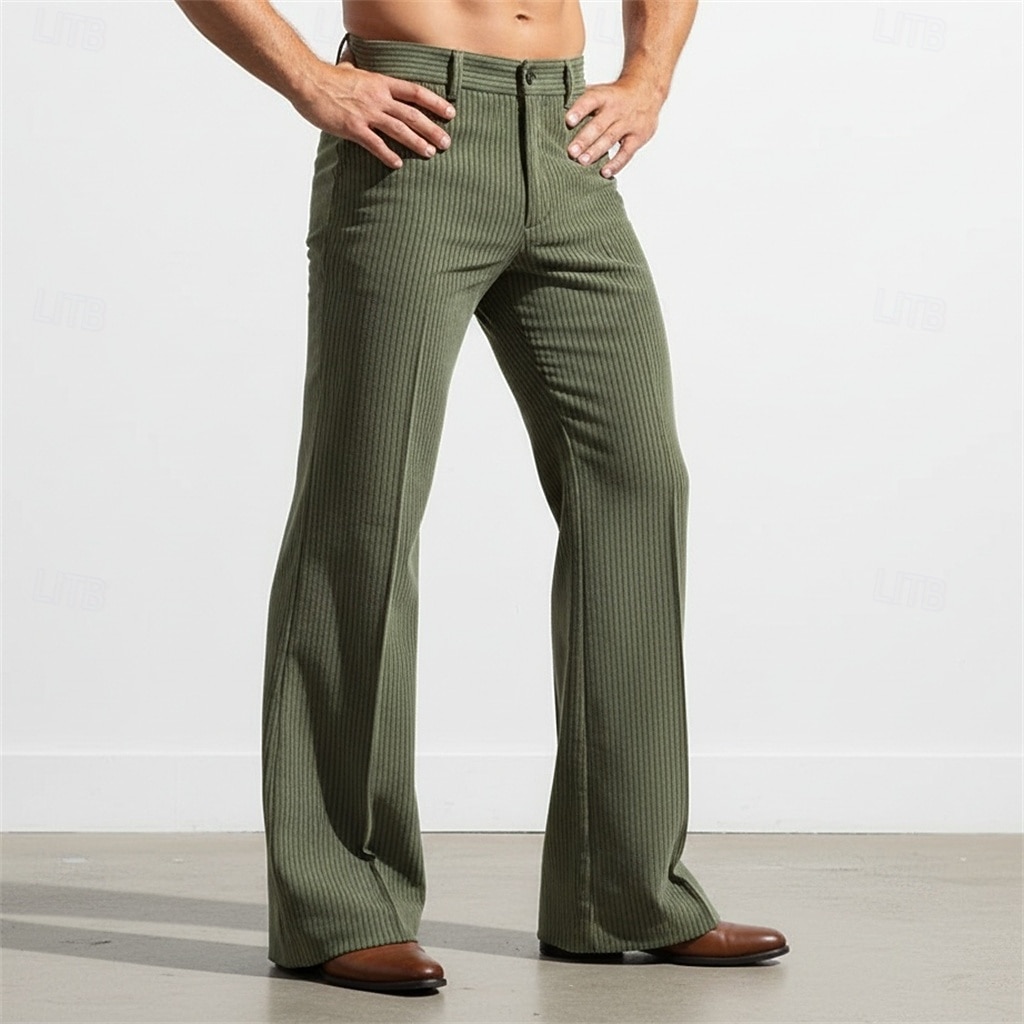 Homens Calças Social Calças de Veludo Parte inferior do sino Calça larga Bolsos Tecido Conforto Comprimento total Diário O negócio Feriado Férias Moda Branco Marron Sem Elasticidade de 2026 por $25.99 –P1