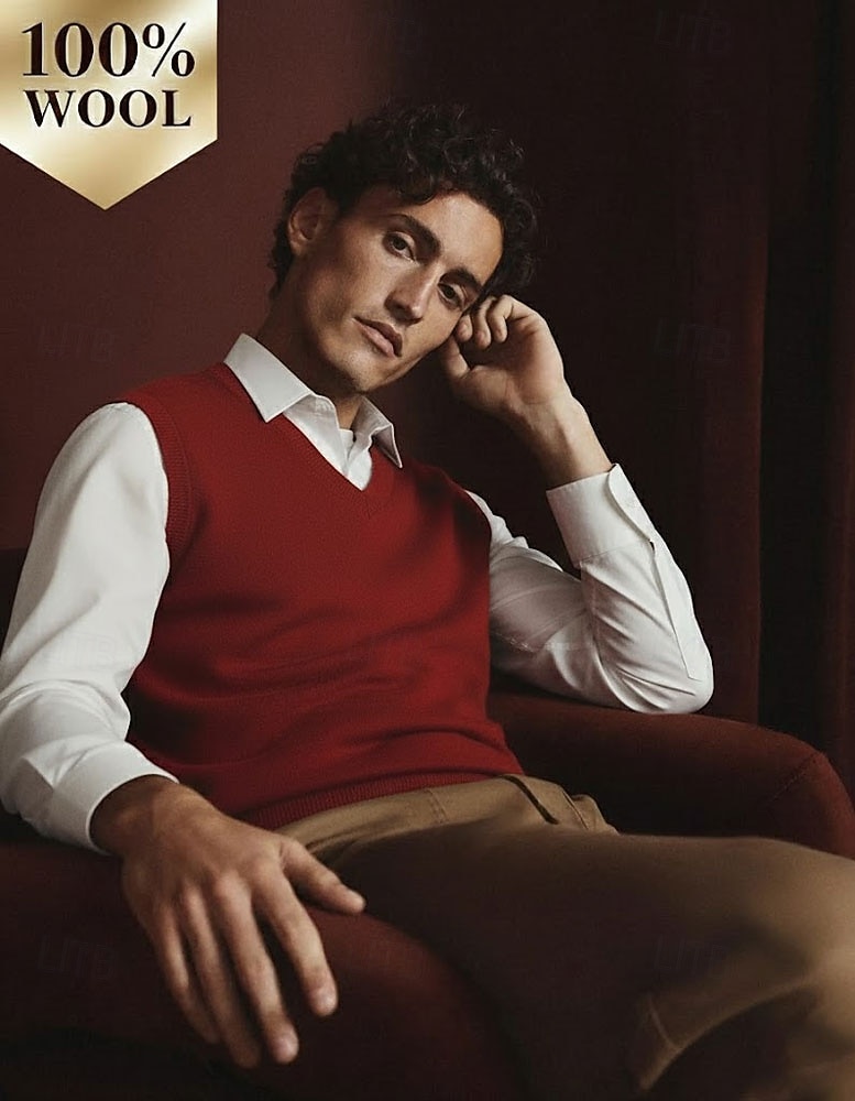 Ανδρικό γιλέκο από κασμίρ υψηλής ποιότητας με λαιμόκοψη V από καθαρό μαλλί, κλασικό πλεκτό πουλόβερ, απαλό, ζεστό, αναπνεύσιμο 2026 - $62.99 –P6