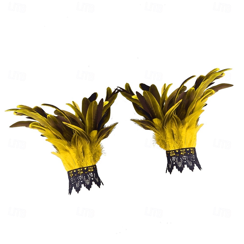 Carnaval 2026 Accesorios de Samba del Carnaval de Río Puños de Muñeca de Plumas Negras para Mujeres Puños de Raso de Encaje Disfraz de Actuación Festival Brasil 2026 - $7.99 –P11