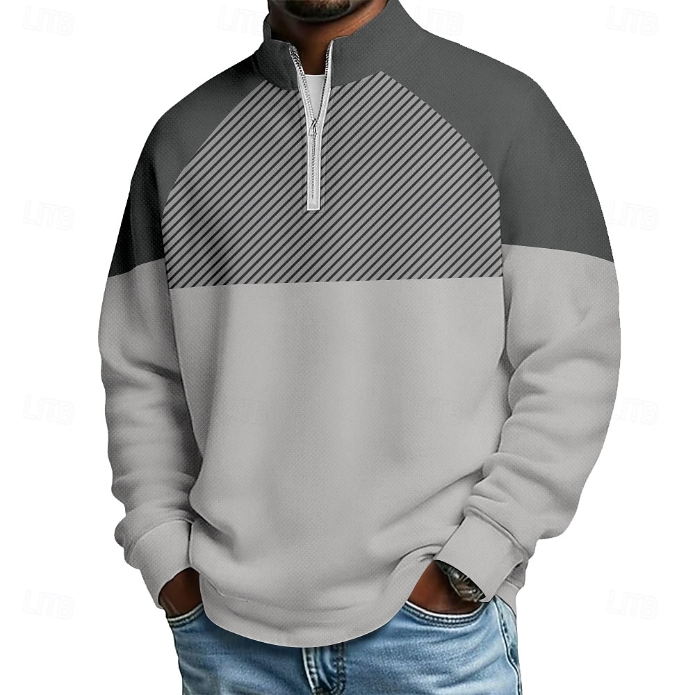 Voor heren Kleurenblok Meetkundig Poloshirts met rits Lange mouw Poloshirt opa kraag Casual School Sportkleding Feestdagen Alledaagse kleding 3D-afdrukken Polo met kwartrits Lente Herfst blauw 2026 - $24.99 –P4